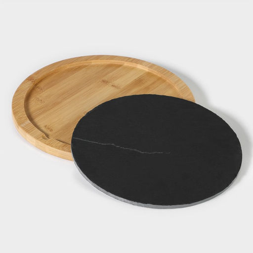 Блюдо для подачи Magistro Valley, d=30 см, сланец, бамбук фото 3