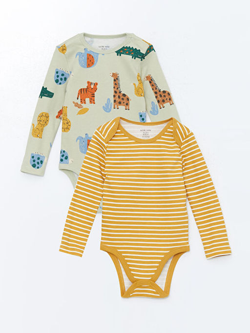 Bask?l? Erkek Bebek ??t??tl? Bodysuit 2li