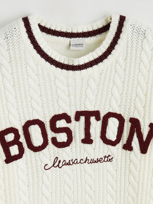 Bisiklet Yaka Nak??l? K?z ?ocuk Triko Kazak