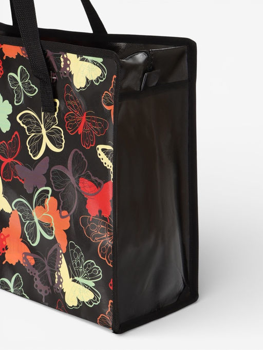 Сумка хозяйственная «Бабочки», на молнии, 40×15×30 см, чёрная