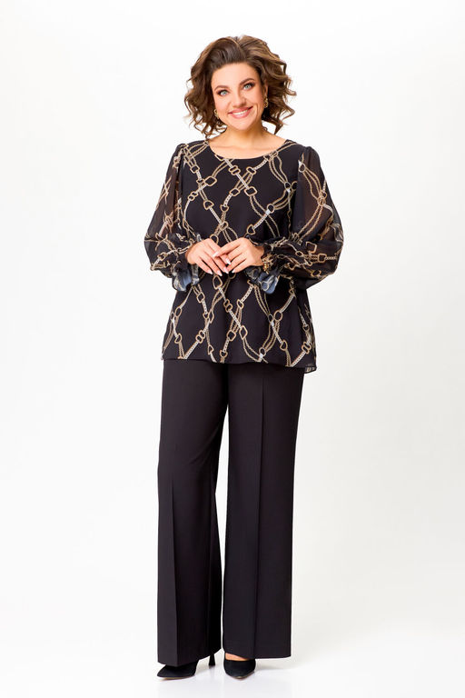 Блуза Swallow 803.2 черный+серебряный узор фото 751