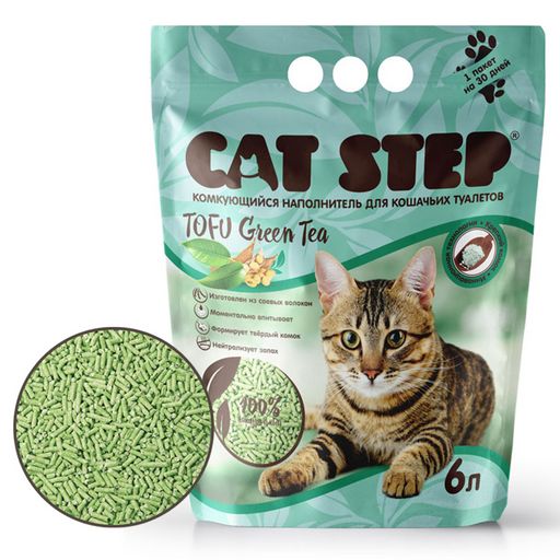 Наполнитель комкующийся растительный CAT STEP Tofu Green Tea, 6 л