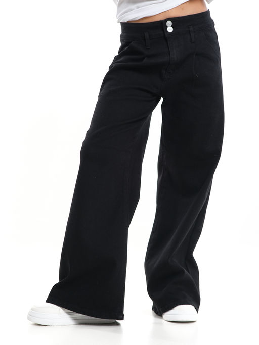 Джинсы черные подростковые палаццо для весны и лета 33-1074 черный - Mini maxi фото 10