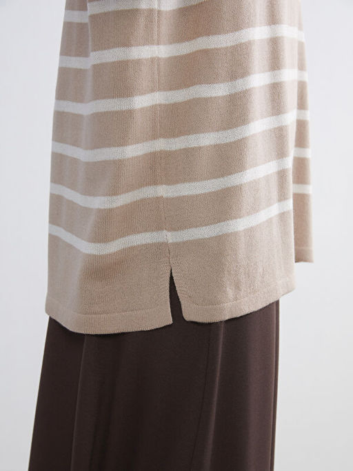 Bisiklet Yaka ?izgili Kad?n Triko Kazak