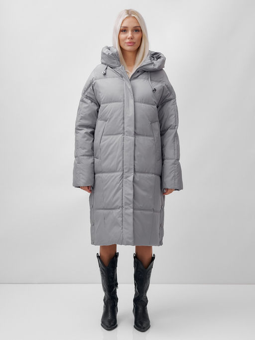 Пальто летучая мышь женское с капюшоном зимнее серого цвета 9619Sr - Mtforce фото 14
