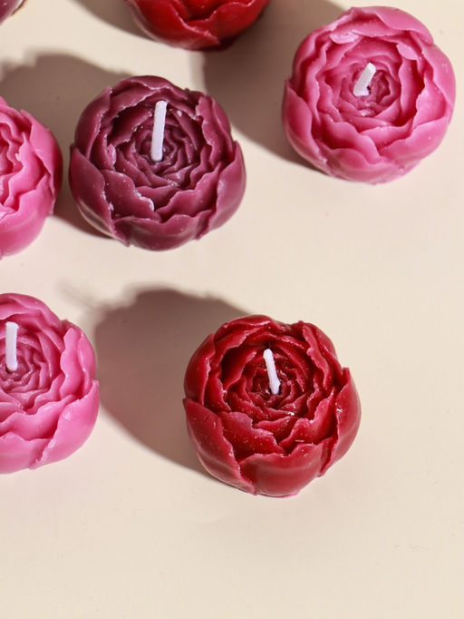 Набор свечей декоративных "Пионы" 9 шт 3,5х3,5х2,5 см розово-фиолетовые 14х14х4 см