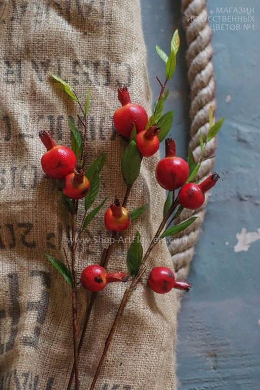 078 Гранат на ветке (2 малых + 1 большой)