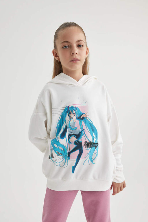 Толстовка с капюшоном для девочек Hatsune Miku Oversize - Defacto фото 3