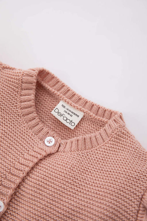 Трикотажный кардиган с круглым вырезом для маленьких девочек - Defacto фото 2