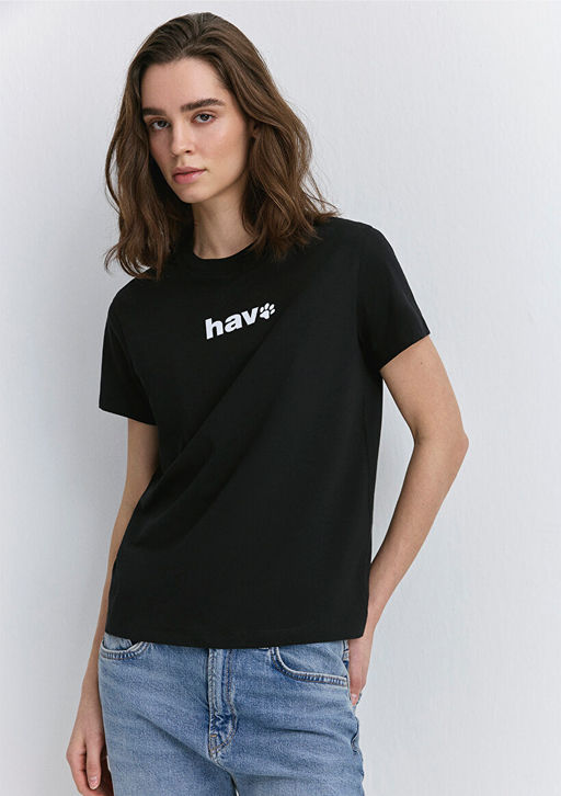 Hav Bask?l? Siyah Tisort