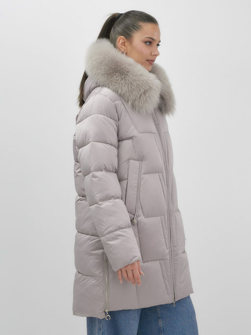 Пальто зимнее утепленное с мехом и капюшоном тренд светло-коричневого цвета 7630SK - Visdeer фото 8