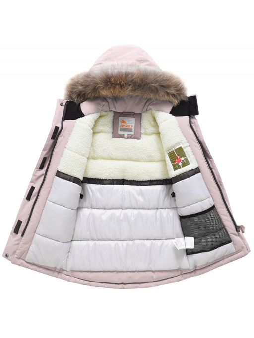 Парка зимняя подростковая для девочки с капюшоном и мехом розового цвета 9532R - Valianly фото 9