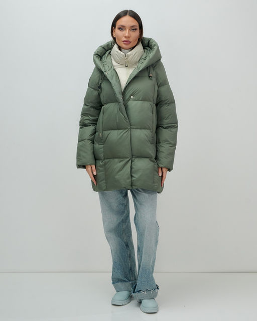 Куртка двубортная женская зимняя с капюшоном цвета хаки 7736Kh Бренд: Visdeer  фото 3