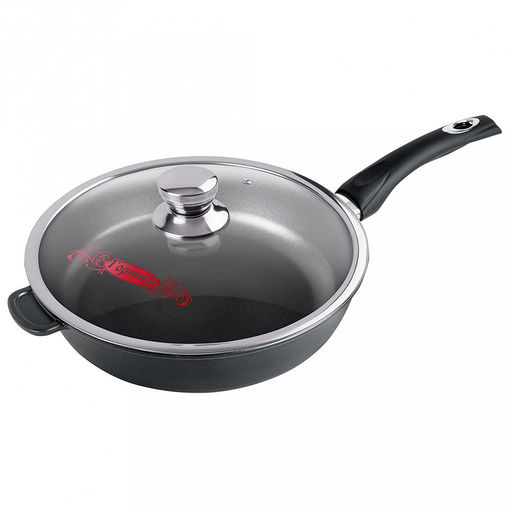 Сковорода с тефлоновым покрытием д28см "Классик", h7см, s0,42см, ручка из термостойкого пластика, стеклянная крышка с пароотводом, подарочная упаковка (Россия)