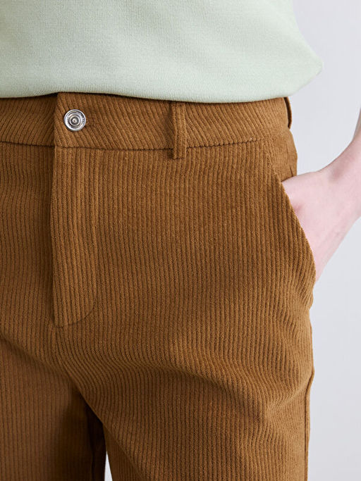 Dar Fit Kad?n Fitilli Kadife Pantolon