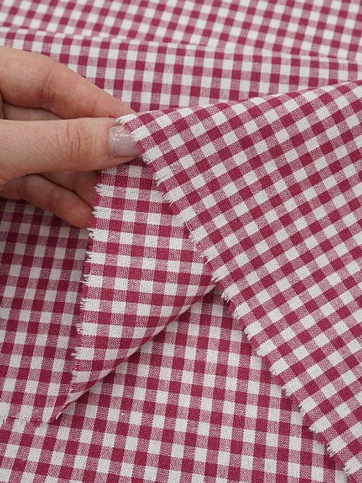 Брак(уценка) Пестрядь "Клетка (4*4 мм)" цв.малиновый, ш.1.45м, хлопок-100%, 130гр/м.кв