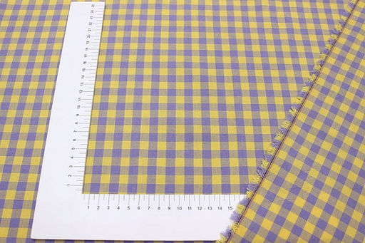 Вареный (стираный) хлопок Клетка (1.0*1.0см) цв.желтый/лавандовый, ш.2.5м, хл-100%, 115гр/м.кв - Купава фото 2