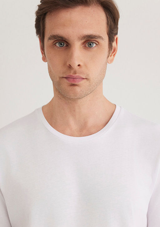 Beyaz Basic Tisort - Mavi фото 5