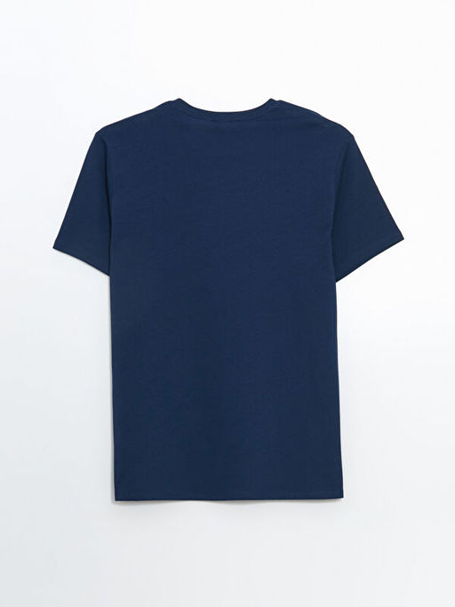 Bisiklet Yaka Bask?l? Penye Erkek Ti??rt