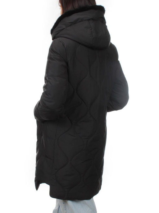 310 BLACK/BLACK Пальто зимнее стеганое женское (200 гр. холлофайбер, натуральная норка) - Fashion фото 8