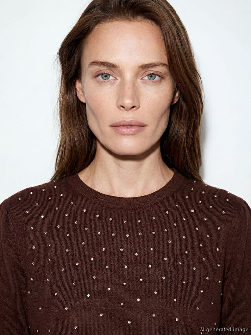 Bisiklet Yaka Ta?l? Kad?n Triko Kazak