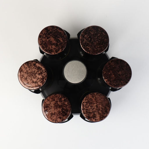 Набор ёмкостей для специй «Богема», 5.5×11 см, 6 шт., на металлической подставке, стекло, коричневый