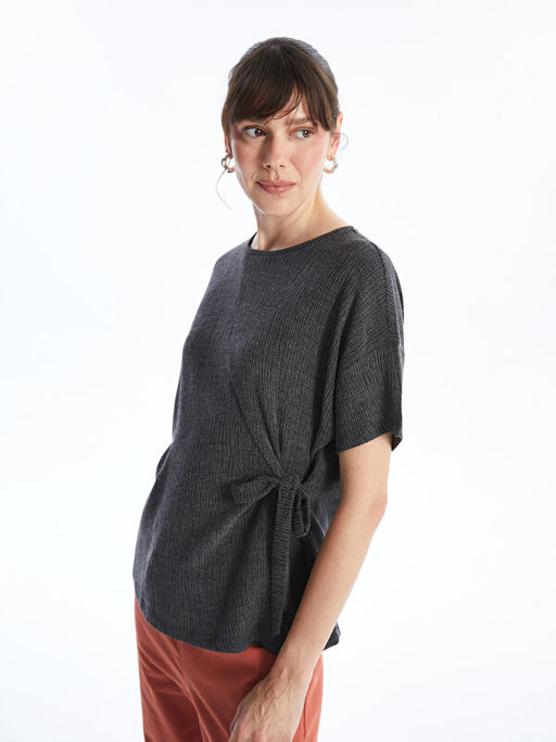 Bisiklet Yaka D?z K?sa Kollu Oversize Kad?n Ti??rt