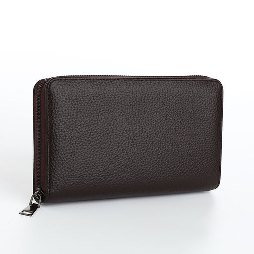 Портмоне-клатч мужской на молнии, отдел для купюр, карт, монет, коричневое