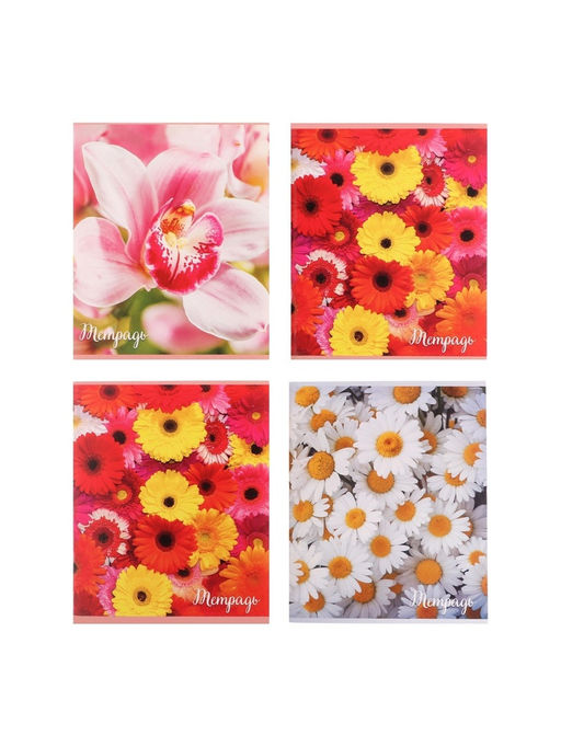 Набор тетрадей, 96 листов в клетку Calligrata "Цветы-1", серые листы, 4 штуки