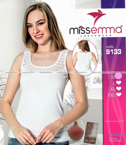 Цена за 1 шт. Майки женские Miss Emma Турция Кружево арт. 9133 белые