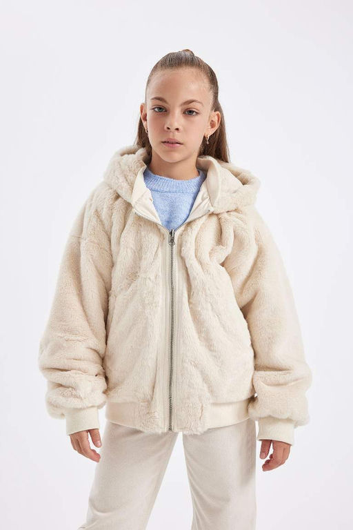 Двустороннее пальто с капюшоном для девочек - Defacto фото 9