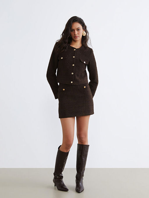 Bisiklet Yaka Dokulu Kad?n T?vit Ceket