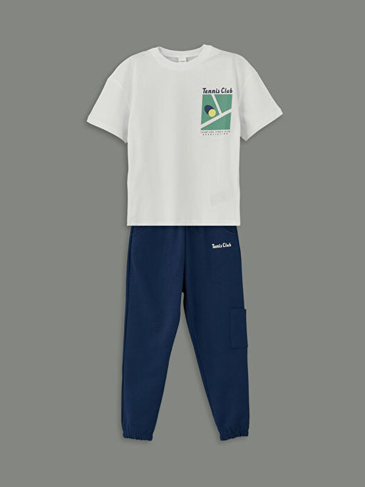 Bisiklet Yaka Erkek ?ocuk Ti??rt ve E?ofman Alt 2li