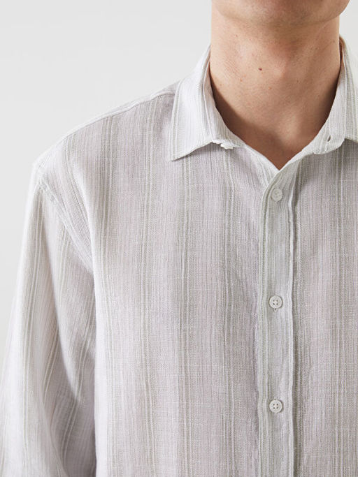 Regular Fit Uzun Kollu ?izgili Erkek Dokulu G?mlek