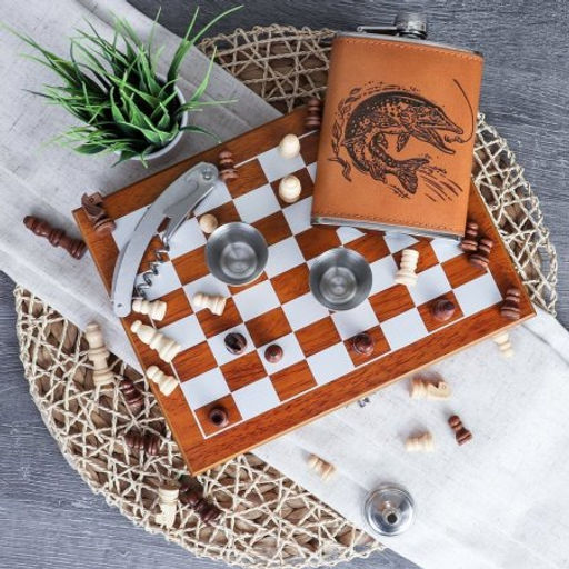 Фляжка 200 мл с шахматами + 2 стопки 25 мл, открывашка, воронка / FL-181 /уп 20/ - Галеонтрейд фото 10