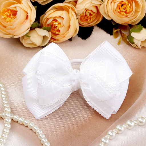 Цена за 6 шт. Бант для волос на резинке «Школьница», клеточка, 9 см, белый