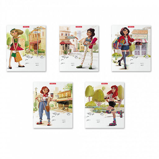 Цена за 10 шт. Тетрадь школьная ученическая ErichKrause Девочки-красавицы, 24 листа, линейка (в плёнке по 10 шт.)_MIX-PACK  фото 2