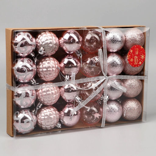 Ёлочные игрушки Морозные узоры, шары новогодние, d=4.5 см, набор 24 шт., розовый - Зимнее волшебство фото 3