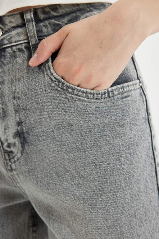 Комфортные джинсовые брюки свободного кроя длиной до щиколотки с высокой талией для мамы и потертостями - Defacto фото 5