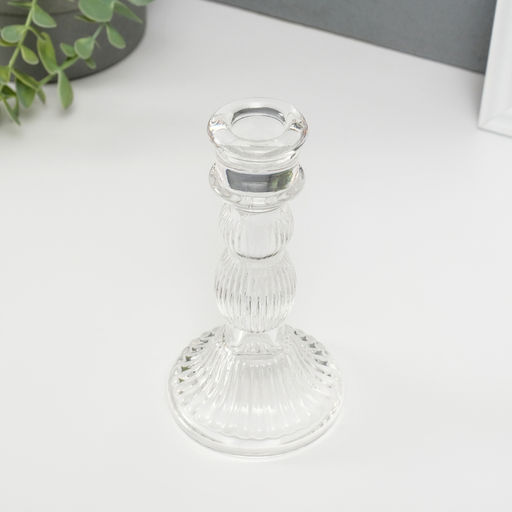 Стеклянный подсвечник на 1 свечу «Колонна с шарами», прозрачный, 15.5×8×8 см