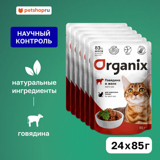 "Упаковка 24 шт" Паучи для взрослых кошек: говядина в желе