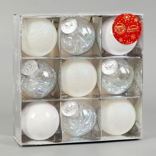Ёлочные игрушки Мелодия, шары новогодние, d=6 см, набор 9 шт., диско ассорти, белый - Зимнее волшебство фото 2