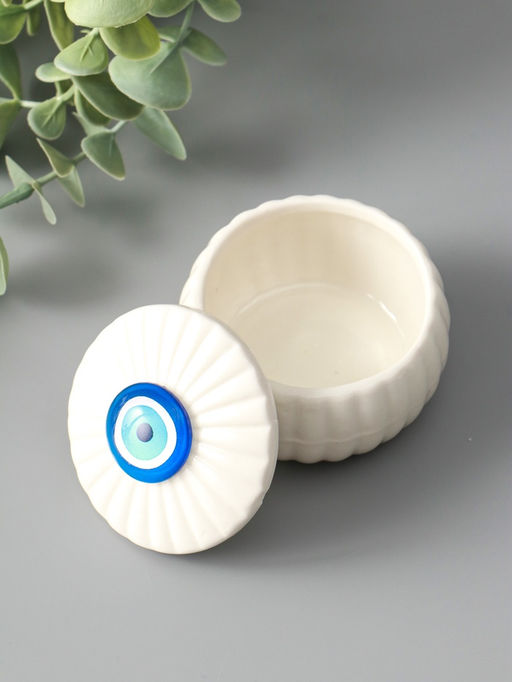 Шкатулка для украшений «Глаз от сглаза», с крышкой, белая, керамика, 7×7×5.3 см