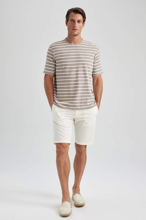 Полосатая футболка с коротким рукавом стандартного кроя с круглым вырезом - Defacto фото 3