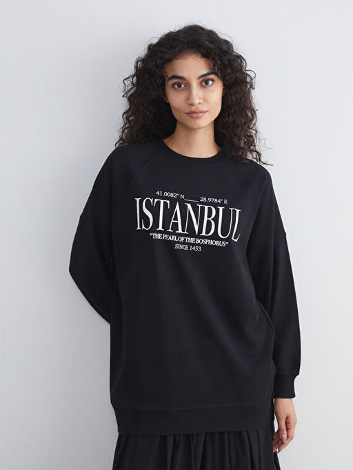 ?stanbul Bask?l? Oversize Kad?n Sweatshirt Tunik