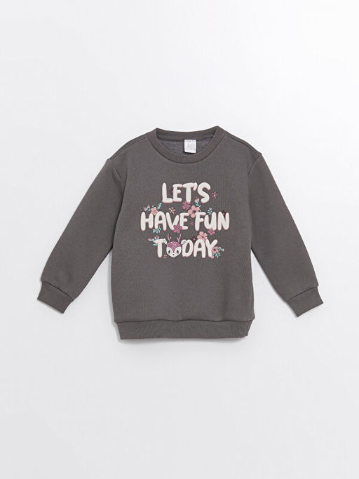 Bisiklet Yaka Uzun Kollu Bask?l? K?z Bebek Sweatshirt