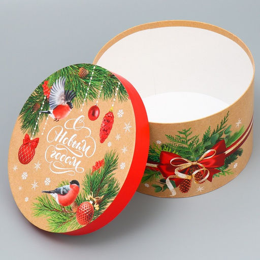 Коробка подарочная круглая «Новогодняя ботаника», 14.5×22.5 см