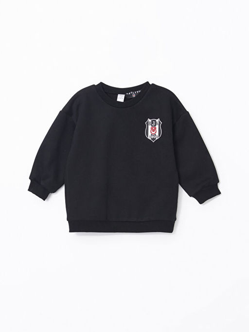 Bisiklet Yaka Be?ikta? Bask?l? Erkek Bebek Sweatshirt