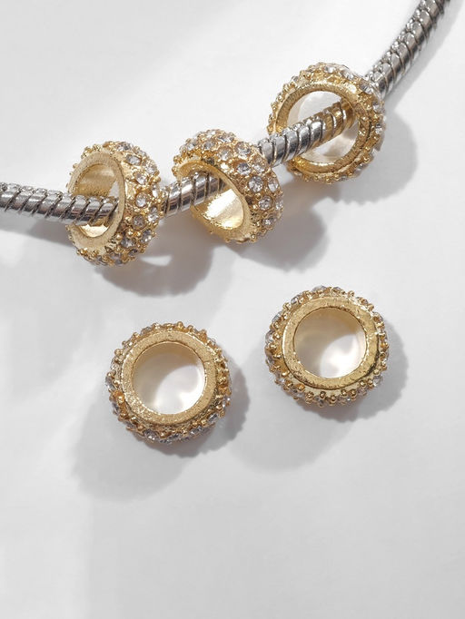 Цена за 5 шт. Шарм разделитель для бусин «Кольцо», белый в золоте