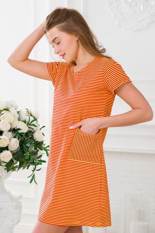 Туника женская из кулирки Руслана красная полоса на жёлтом - Амадэль фото 21